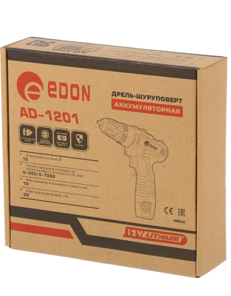 !!!!АКЦИЯ до 31 мая !Дрель акк. EDON AD-1201 12 В,, 30 Нм, 1550 об/мин